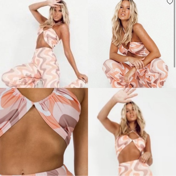 Like New! Princess Polly LATIANA 70s Swirl Vibes Halter Crop Top size 12 - Picture 2 of 6